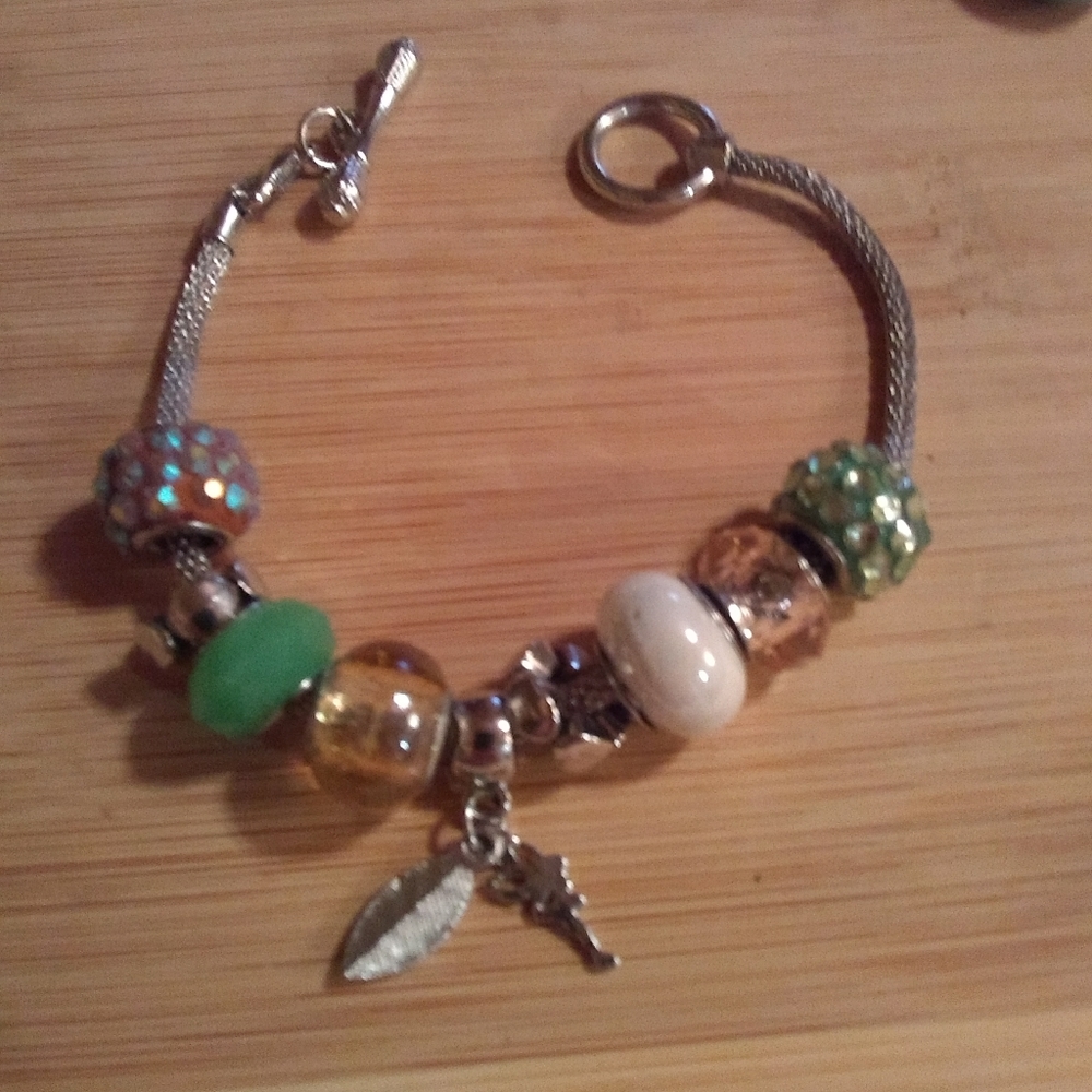 Silvertone add a bead glass bead 8.5 inch bracelet